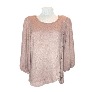 Adrienne Vittadini Pink & Gray Marled Jeweled Button Faux Offset Sweater Size L‎